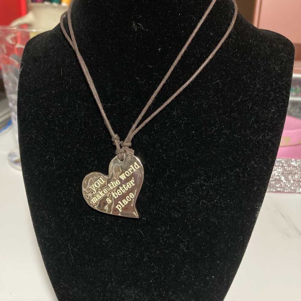 Vintage Silver Heart Pendant Necklace Engraved You Make the World a Better Place